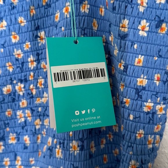 Posh Peanut Colette Smocked Square Neck Jersey Floral Jumpsuit Blue 2X NEW - Picture 5 of 7